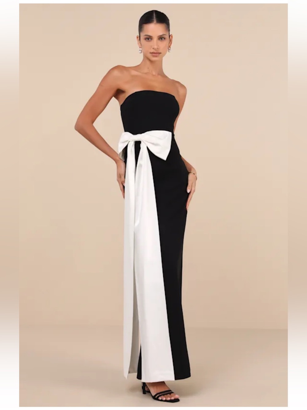 Lulu's Black Strapless Evening Gown with White Bow Sash NWT